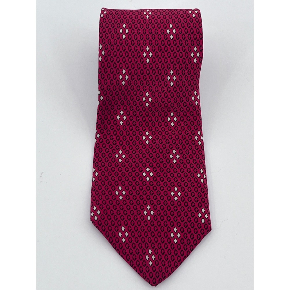 Puccini Milano Silk Tie Magenta Red Geometric Diamond Pattern Handmade in Italy